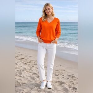 Calvin Klein Bright Orange V-Neck Lightweight Rayon/Poly Sweater - Sz M!